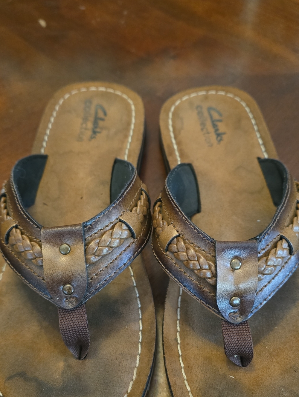 Clarks Collection Fenner Nerice Honey/Brown Braided Flip Flop Size 7